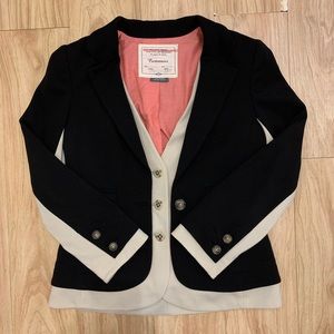 ANTHROPOLOGIE CARTONNIER Double Layered Blazer Black Cream Sz 6 (S) Color Block